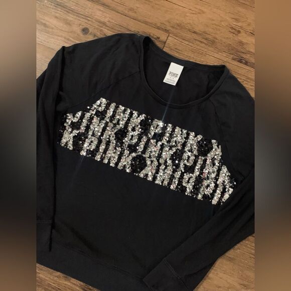 PINK VS SILVER LOGO BLING SWEATSHIRT/ JOGGER PANTS OUTFIT SET M - Picture 2 of 14